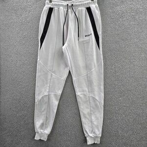 ECHT Women Activewear Pants M White Embroidered Jogger Zipper Slim 28" Inseam